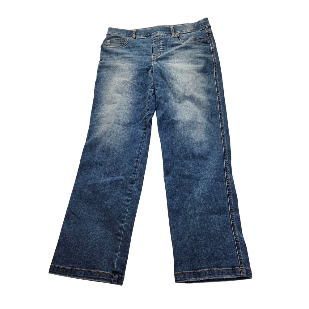 Spanx Womens Blue Distressed Pull On Straight Leg Jeans 20356R Size‎ XL Regular